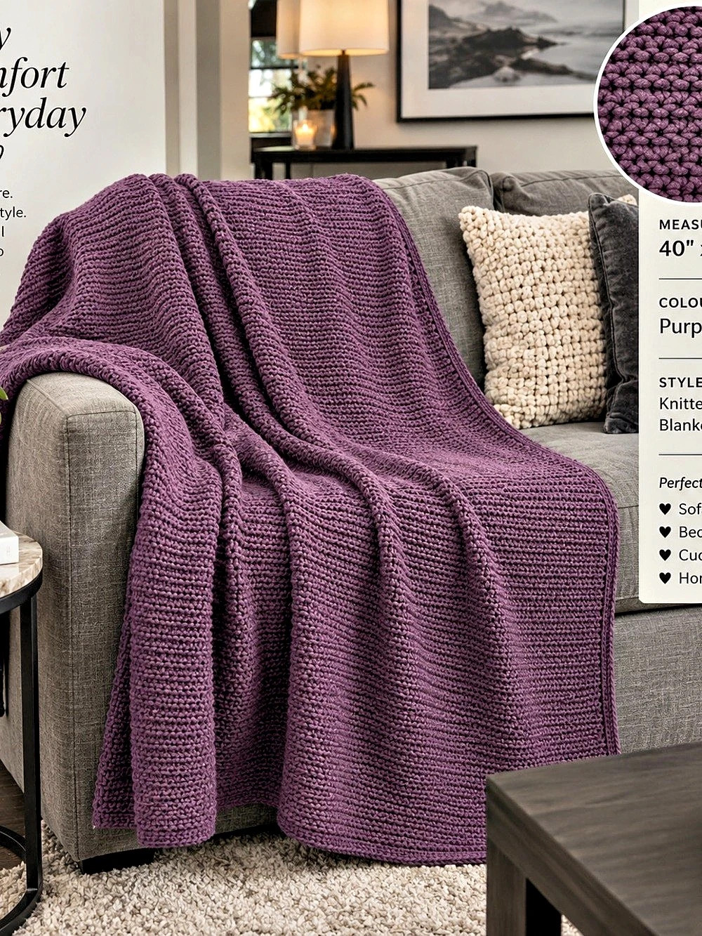 40/70 Knit Blanket Throw in Purple